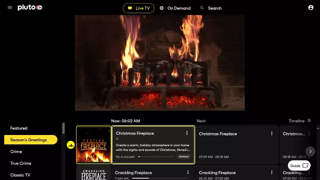 Pluto TV's fireplace