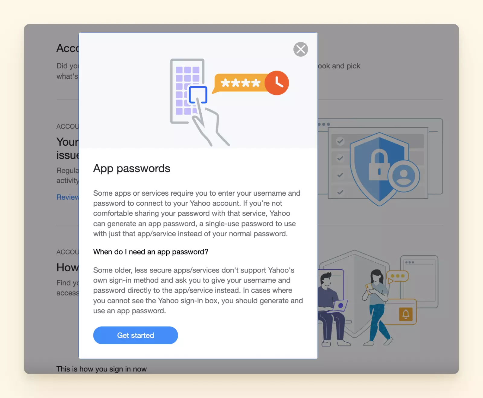 Info window of Yahoo's app password generator