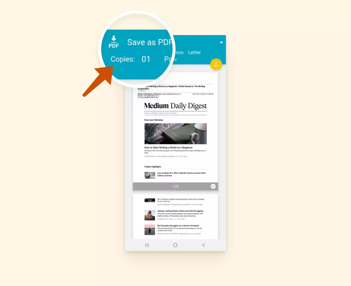 Saving an email as PDF on Android