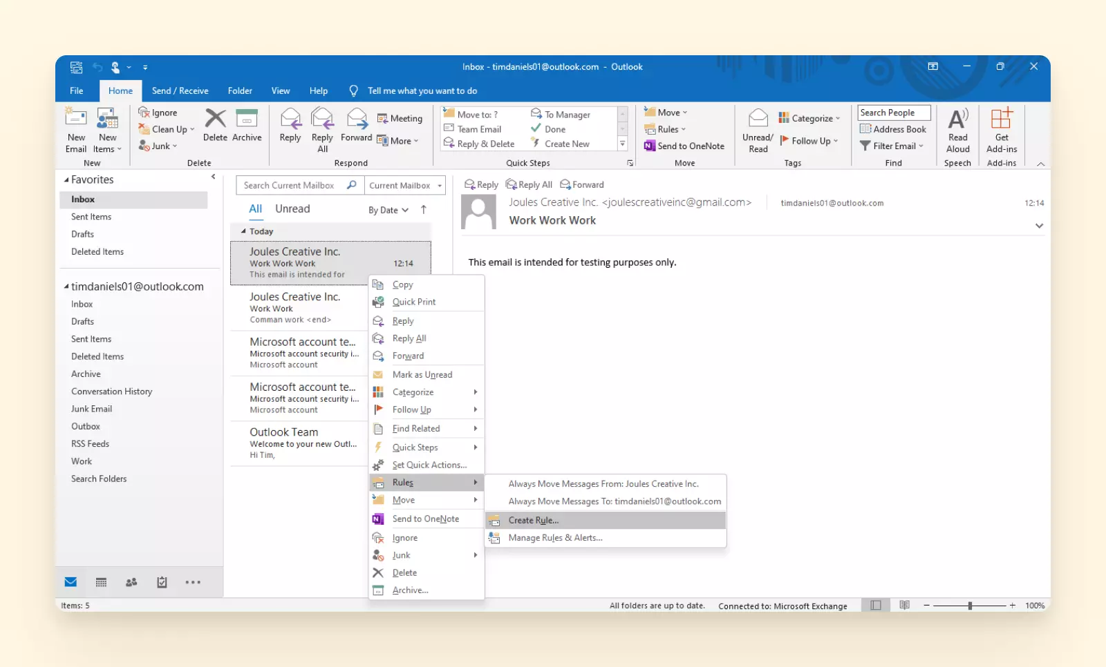 Creating a rule in Outlook 2007