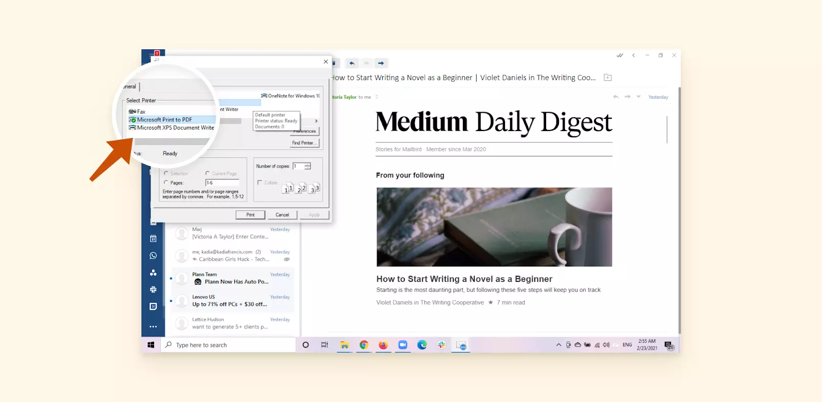 Option to save an email as PDF in Mailbird