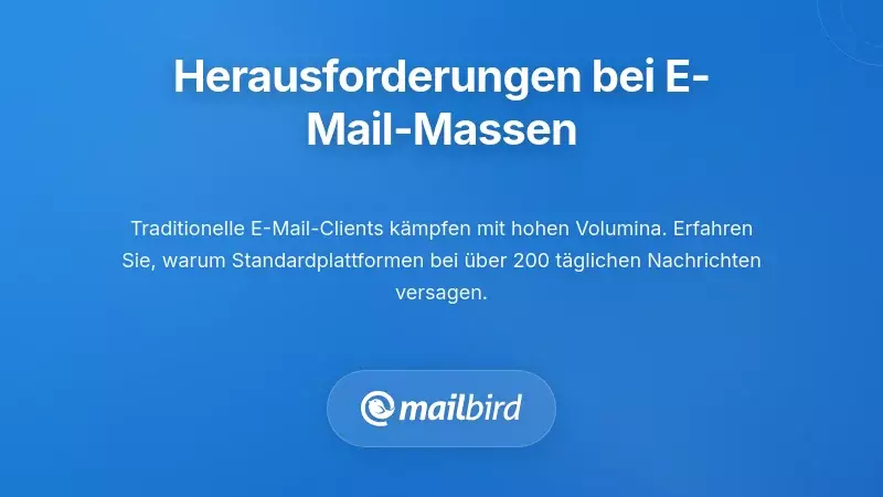 Fachkraft, die von einem Posteingang mit hunderten ungelesenen E-Mails &uuml;berw&auml;ltigt ist und die Herausforderungen des E-Mail-Managements bei hohen Volumina illustriert