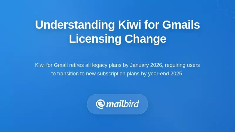 Kiwi for Gmail legacy license termination announcement displayed on computer screen