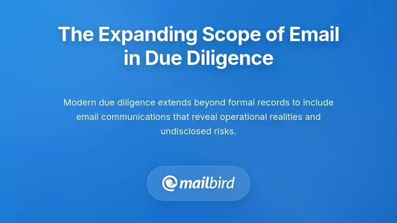 Business professionals reviewing digital documents and email records during M&A due diligence process