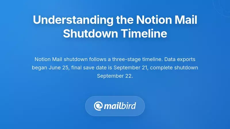 Notion Mail shutdown timeline showing three-stage closure process through September 2026