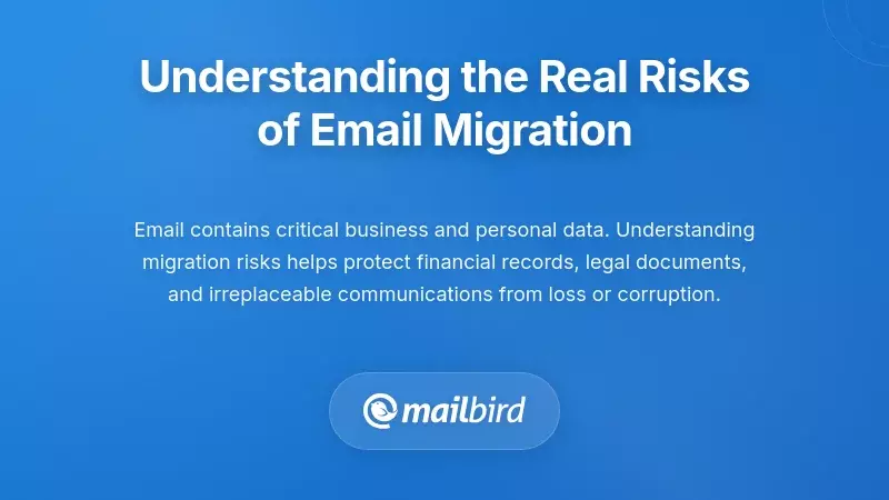 Person reviewing email migration risks and data security concerns on laptop screen