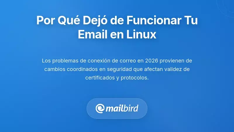Cliente de correo de Linux mostrando mensaje de error de validaci&oacute;n de certificado en la pantalla del escritorio