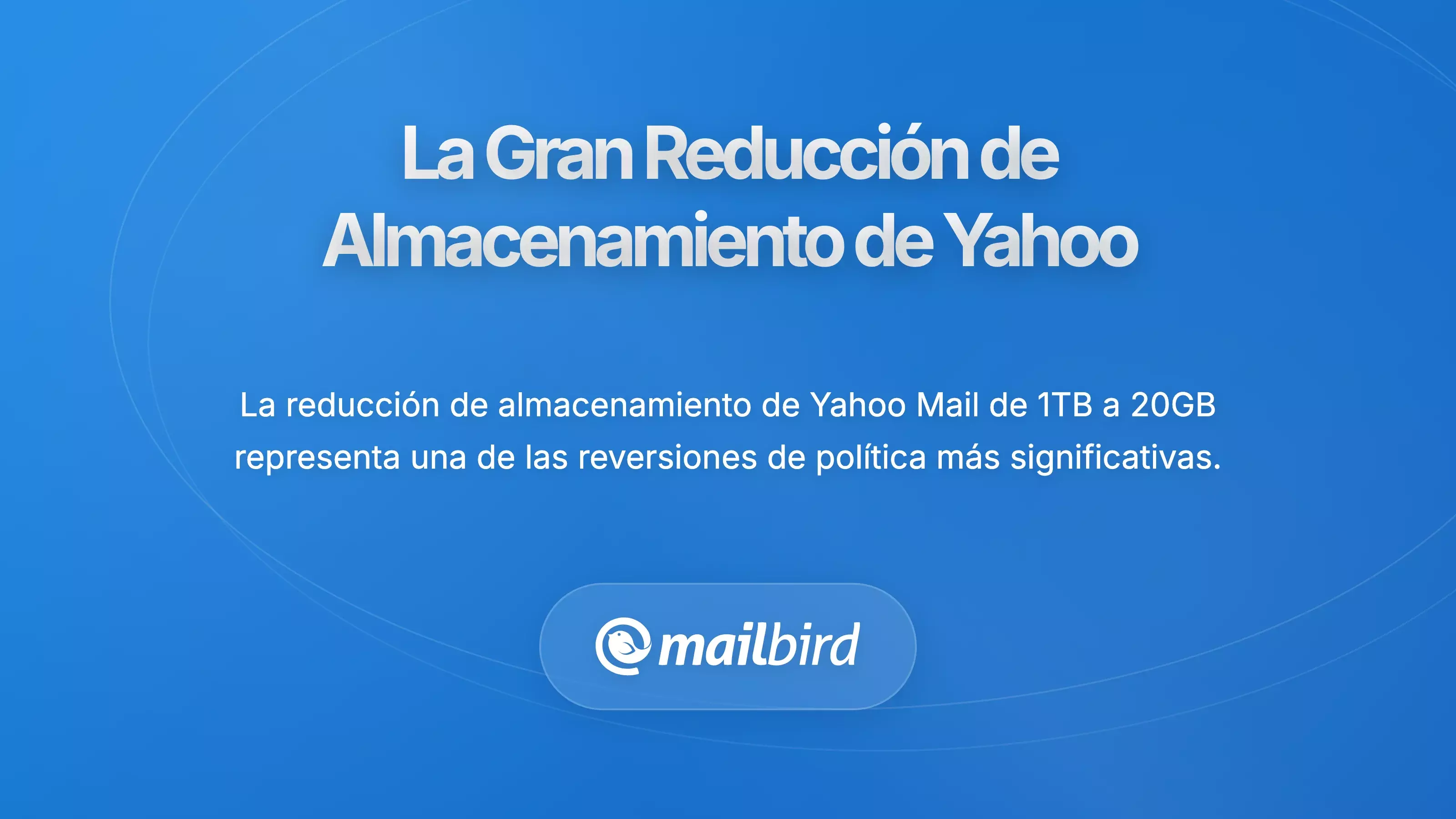 Reducción de almacenamiento de Yahoo Mail de 1TB a 20GB ilustrada con iconos de advertencia y métricas de almacenamiento de correo electrónico