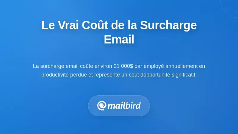 Professionnel submerg&eacute; par la surcharge d'emails montrant les co&ucirc;ts cach&eacute;s de la gestion de la bo&icirc;te de r&eacute;ception