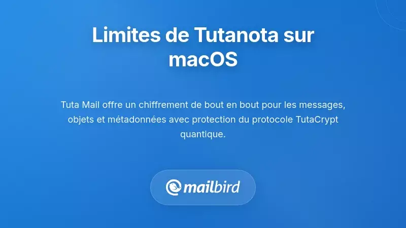Interface email de Tutanota montrant les limitations sur macOS par rapport aux clients email natifs