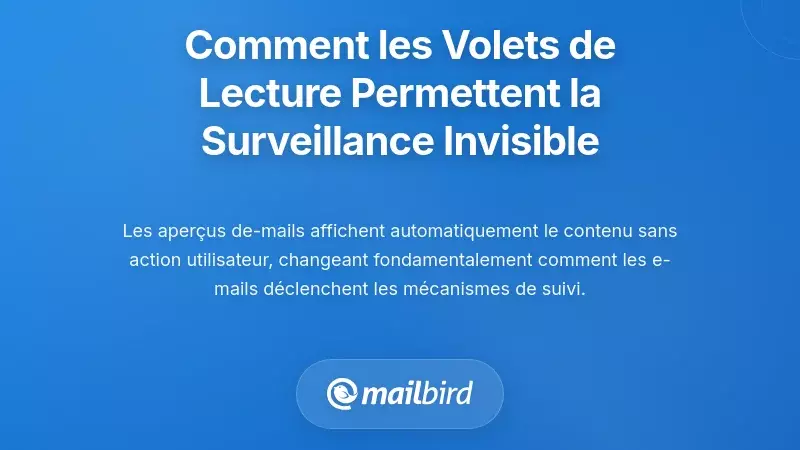 Volet de pr&eacute;visualisation d'email montrant une surveillance de suivi invisible dans la bo&icirc;te de r&eacute;ception