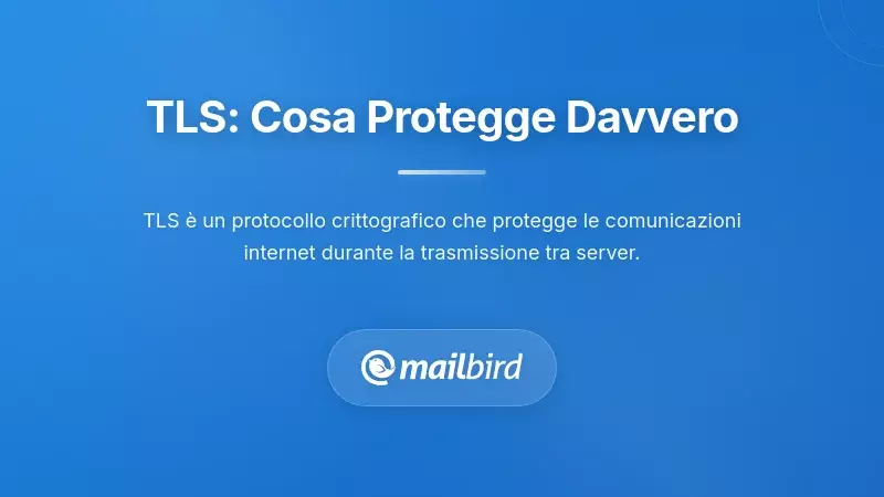 Diagramma che mostra la crittografia TLS che protegge l&rsquo;email durante il transito tra i server di posta