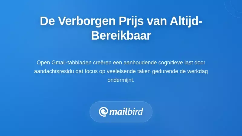 Persoon overweldigd door meerdere Gmail-browser tabbladen die focus en productiviteit wegzuigen