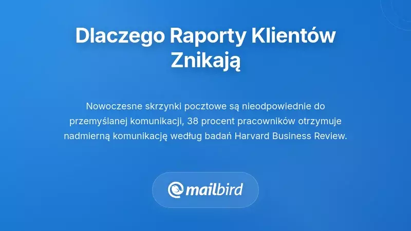 Przeładowana skrzynka odbiorcza pokazująca zakopane raporty dla klientów wśród setek nieprzeczytanych e-maili