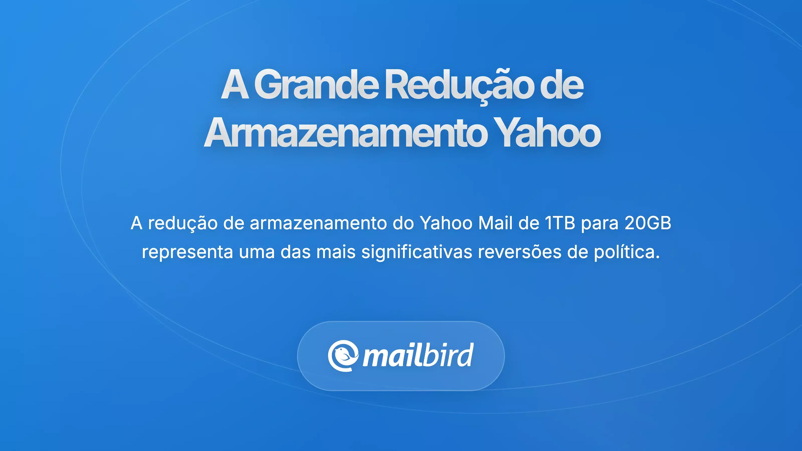 Redução de armazenamento do Yahoo Mail de 1TB para 20GB ilustrada com ícones de aviso e métricas de armazenamento de email