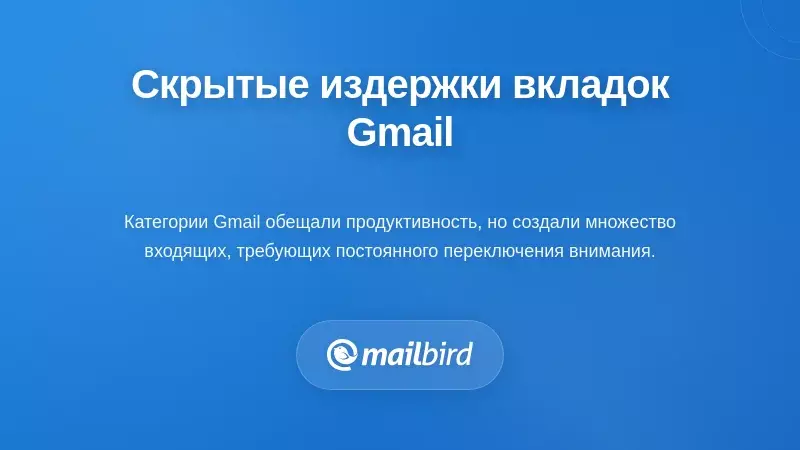 Интерфейс вкладок входящих сообщений Gmail с категориями Основные, Социальные, Акции, Обновления и Форумы