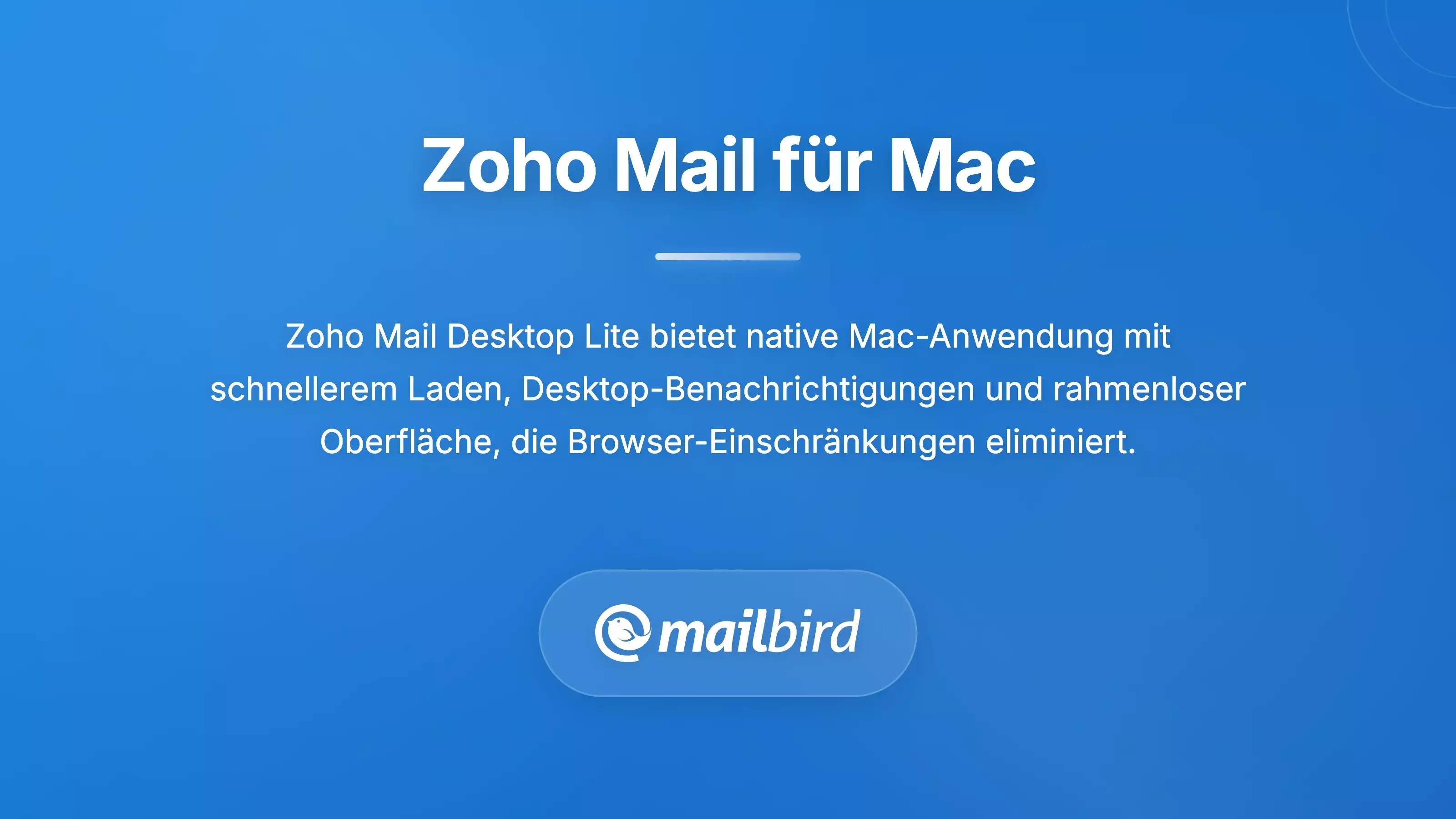 Zoho Mail Desktop Lite Oberfl&auml;che auf macOS mit Funktionen des nativen E-Mail-Clients und Mac-Integration