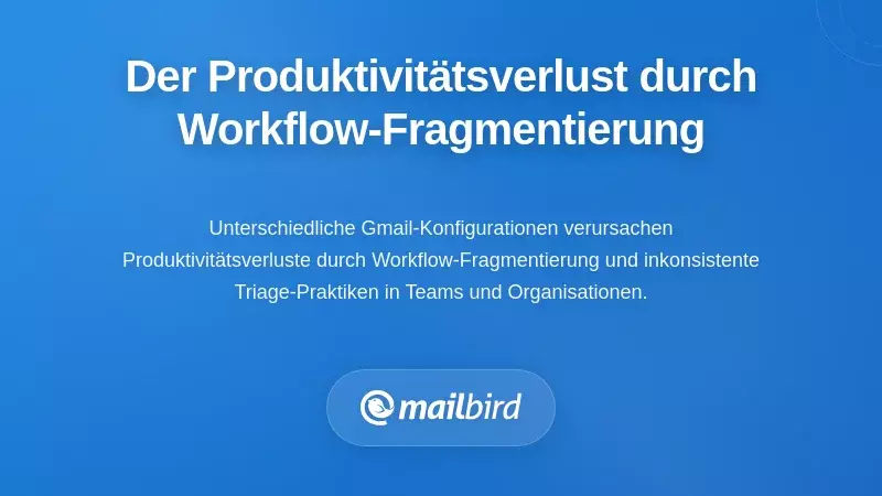 Frustrierter Mitarbeiter, der mit fragmentiertem Gmail-Workflow kämpft und Produktivitätsverluste durch inkonsistente Konfiguration zeigt