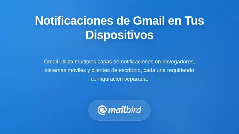 Interfaz de configuraci&oacute;n de notificaciones de Gmail que muestra c&oacute;mo funcionan las notificaciones en dispositivos de escritorio y m&oacute;viles