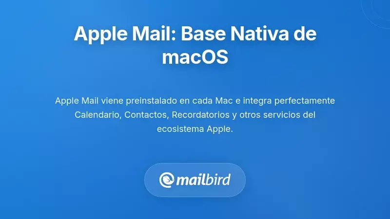 Interfaz de Apple Mail en macOS mostrando caracter&iacute;sticas y dise&ntilde;o del cliente de correo nativo