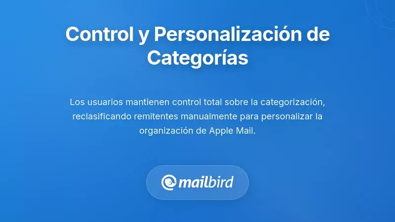 Interfaz de configuración de categorías de Apple Mail que muestra opciones de personalización para la clasificación de correos en macOS