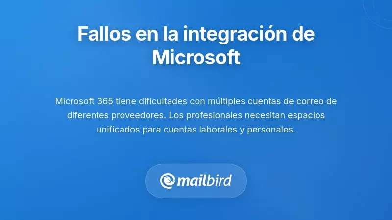 Limitaciones de la interfaz de Microsoft 365 al gestionar m&uacute;ltiples cuentas de correo electr&oacute;nico y plataformas de chat