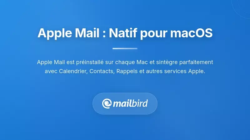 Interface d'Apple Mail sur macOS montrant les fonctionnalit&eacute;s et le design du client de messagerie natif
