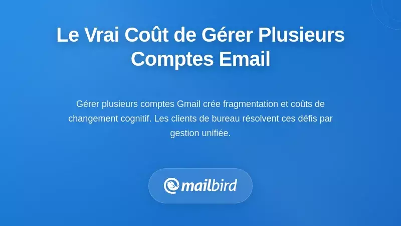 Gestion de plusieurs comptes Gmail dans une interface client de bureau montrant une boîte de réception unifiée