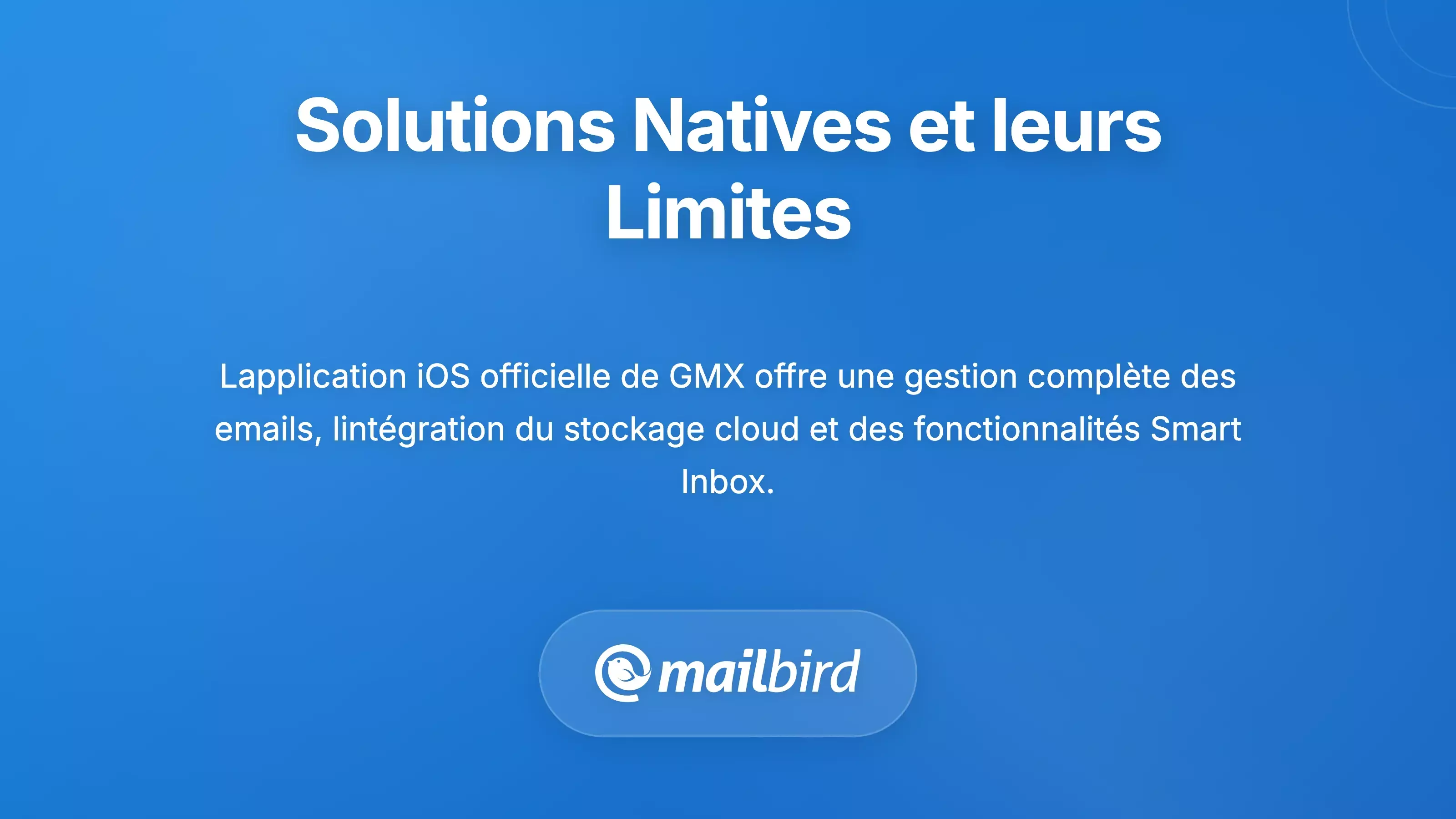 Interface de l'application mobile officielle GMX sur un appareil iOS avec des limitations pour les utilisateurs de Mac