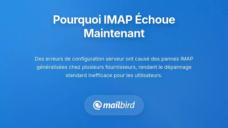 Diagramme technique montrant les causes de pannes de synchronisation IMAP chez les fournisseurs de messagerie Gmail, Outlook et Yahoo