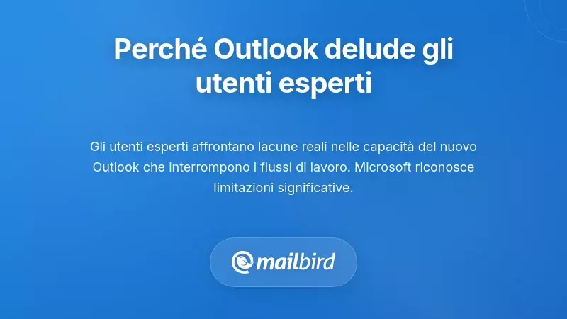 Interfaccia del nuovo Outlook che mostra funzionalità mancanti rispetto a Outlook classico per utenti avanzati