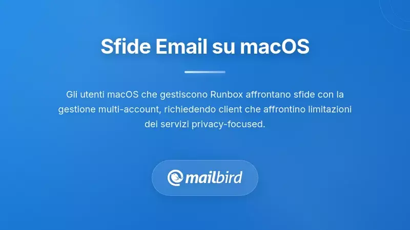 utente macOS frustrato con le sfide nella gestione dell'email su laptop che mostra pi&ugrave; account email