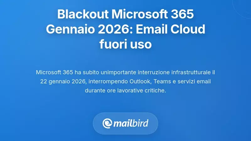 Interruzione dell'infrastruttura Microsoft 365 di gennaio 2026: quando l'email solo cloud ha fallito