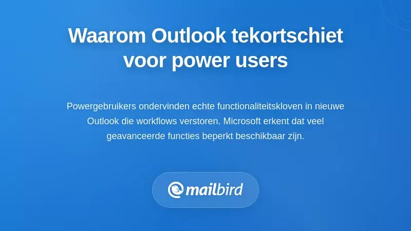 Nieuwe Outlook-interface die ontbrekende functies toont vergeleken met Klassiek Outlook voor gevorderde gebruikers