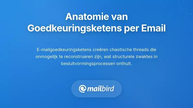 Workflowdiagram van e-mail goedkeuringsketen die knelpunten in beslissingen en communicatievertragingen toont