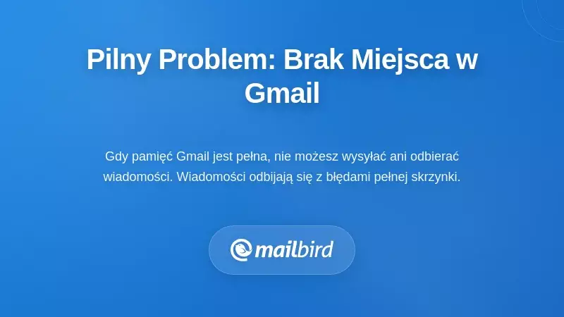 Powiadomienie o pełnym miejscu w Gmailu pokazujące konto zapełnione w całości