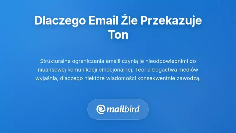 Interfejs emaila podkreślający ograniczenia strukturalne w przekazywaniu emocjonalnego tonu