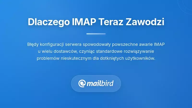 Schemat techniczny pokazujący przyczyny błęd&oacute;w synchronizacji IMAP w dostawcach poczty Gmail, Outlook i Yahoo
