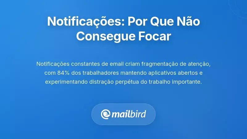 Ilustra&ccedil;&atilde;o de distra&ccedil;&atilde;o por notifica&ccedil;&otilde;es a representar alertas constantes de email a interromper a concentra&ccedil;&atilde;o e o fluxo de trabalho