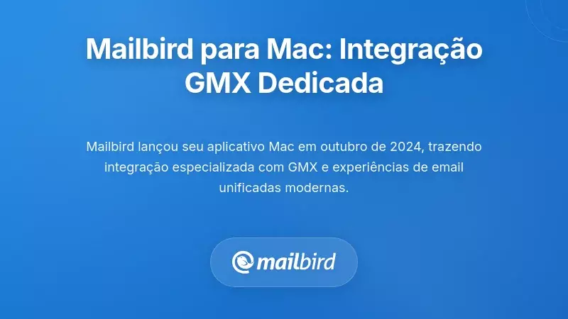 Interface do cliente de email Mailbird para Mac mostrando a integra&ccedil;&atilde;o da conta GMX e recursos de caixa de entrada unificada