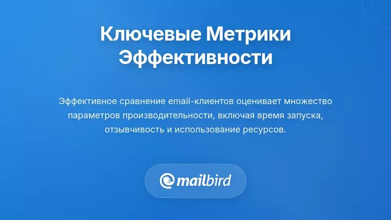 Панель метрик производительности почтового приложения, показывающая скорость запуска, время поиска и показатели использования памяти