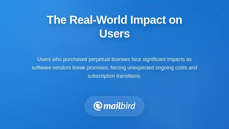 Email client user reviewing licensing changes and subscription costs on laptop