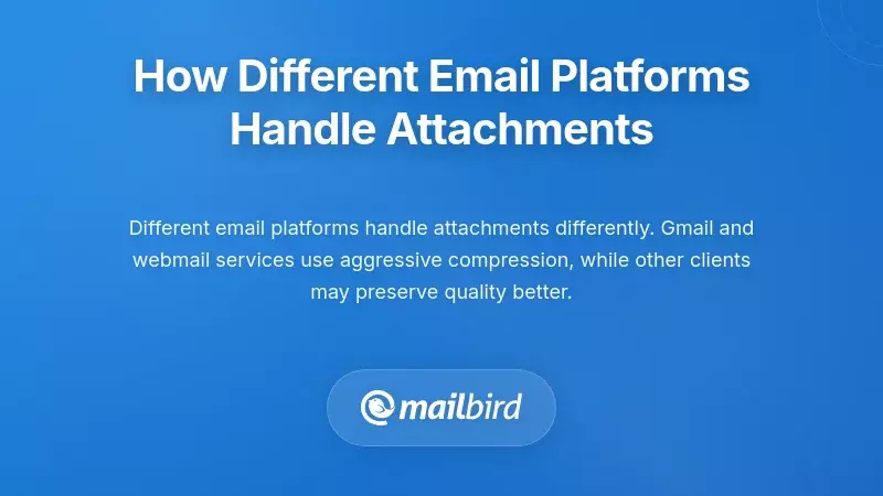 Comparison of email platforms showing different attachment handling and compression methods