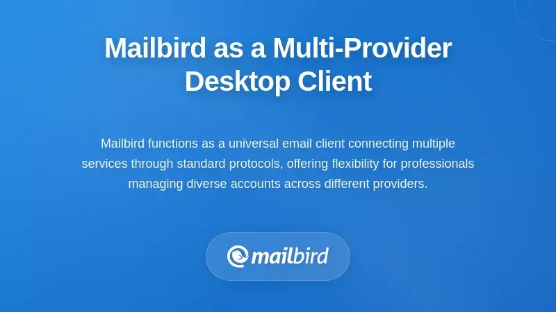 Mailbird desktop email client interface showing multi-provider account management and productivity features