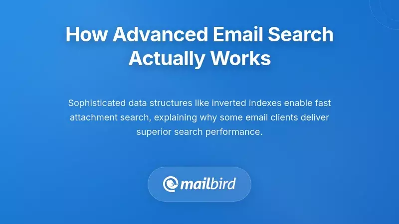 Advanced email search technology showing data indexing and search algorithms for finding attachments