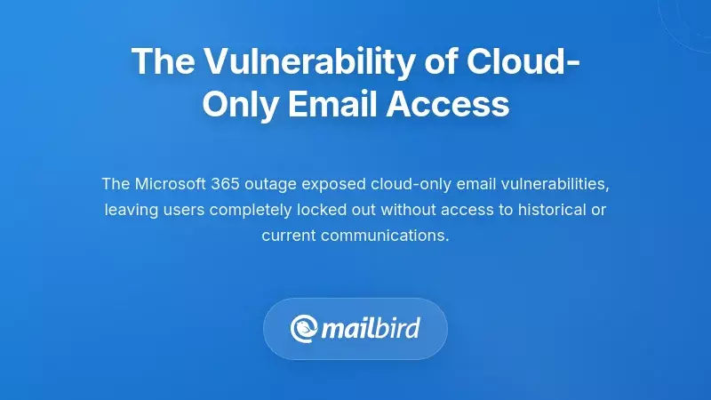 Cloud email infrastructure failure diagram showing disrupted email access and authentication breakdown