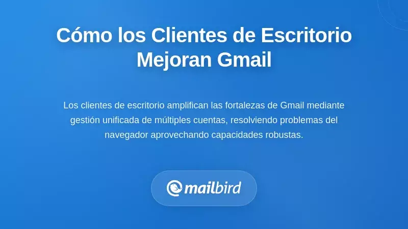 Interfaz de cliente de correo de escritorio con atajos de teclado y vista unificada de bandeja de entrada