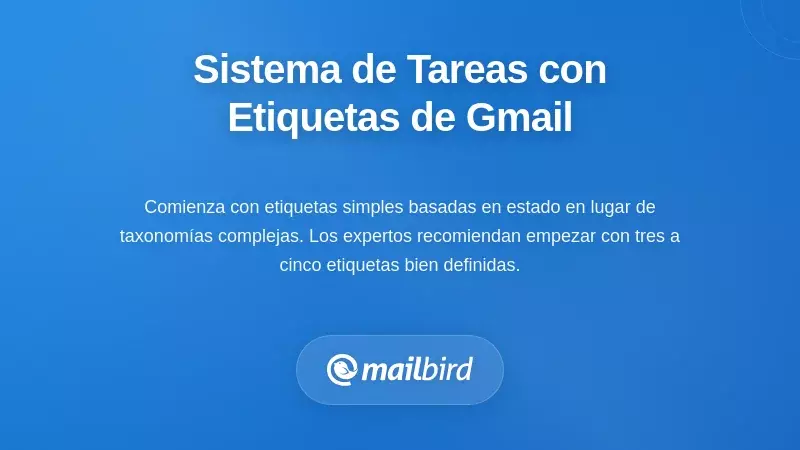 Diagrama de flujo del dise&ntilde;o del sistema de cola de tareas con etiquetas de Gmail en la interfaz de Mailbird