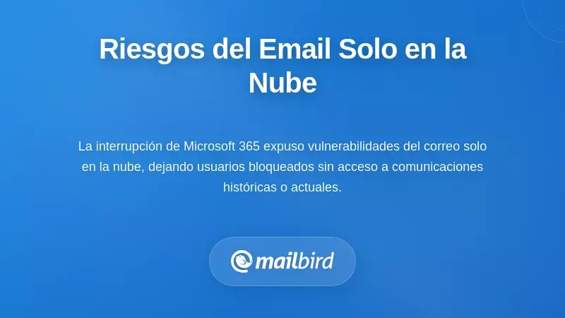 Diagrama de fallo en la infraestructura de correo en la nube que muestra acceso interrumpido al correo y fallo en la autenticaci&oacute;n