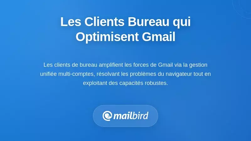 Interface du client de messagerie de bureau avec raccourcis clavier et vue de boîte de réception unifiée